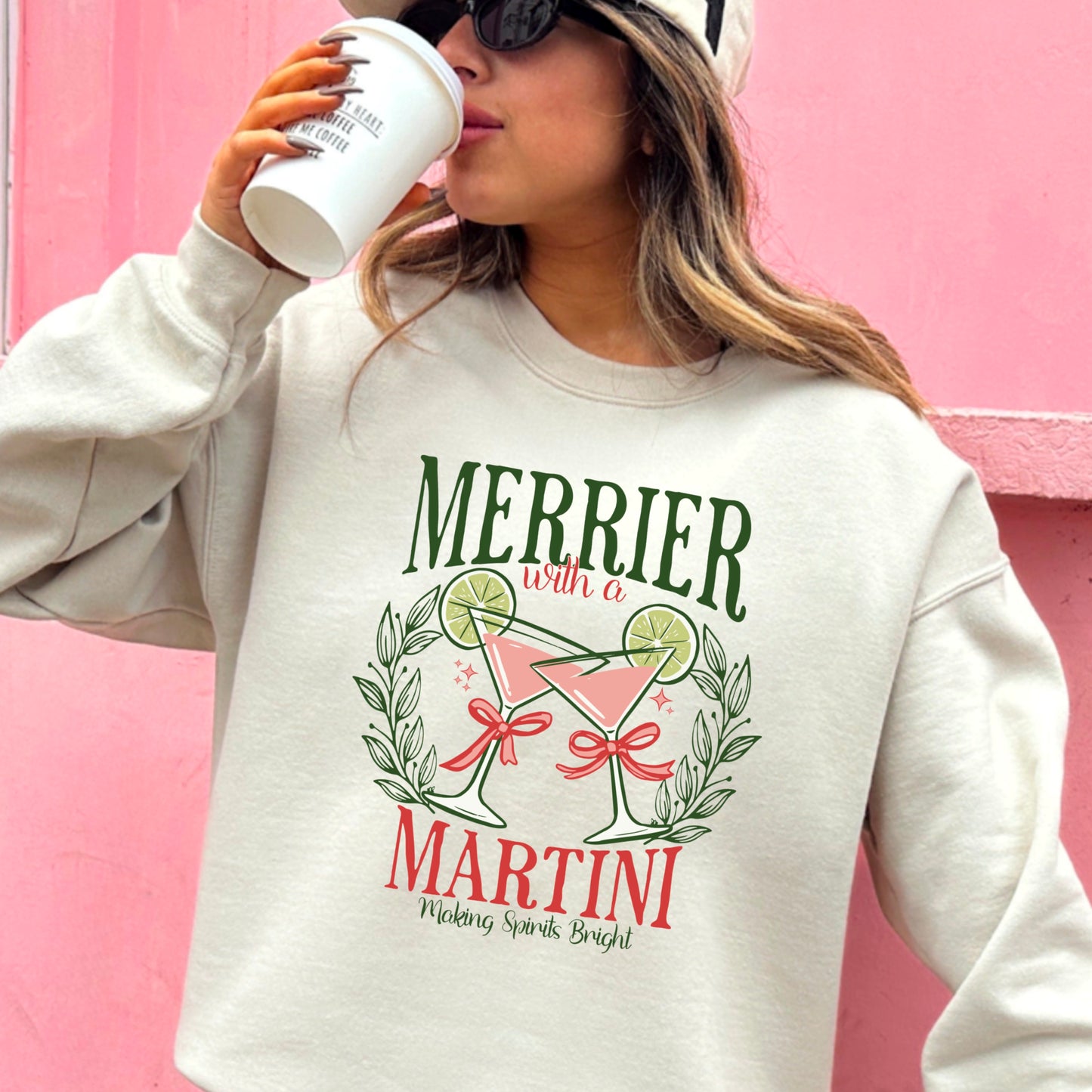 Merrier With A Martini Christmas Crewneck Sweatshirt