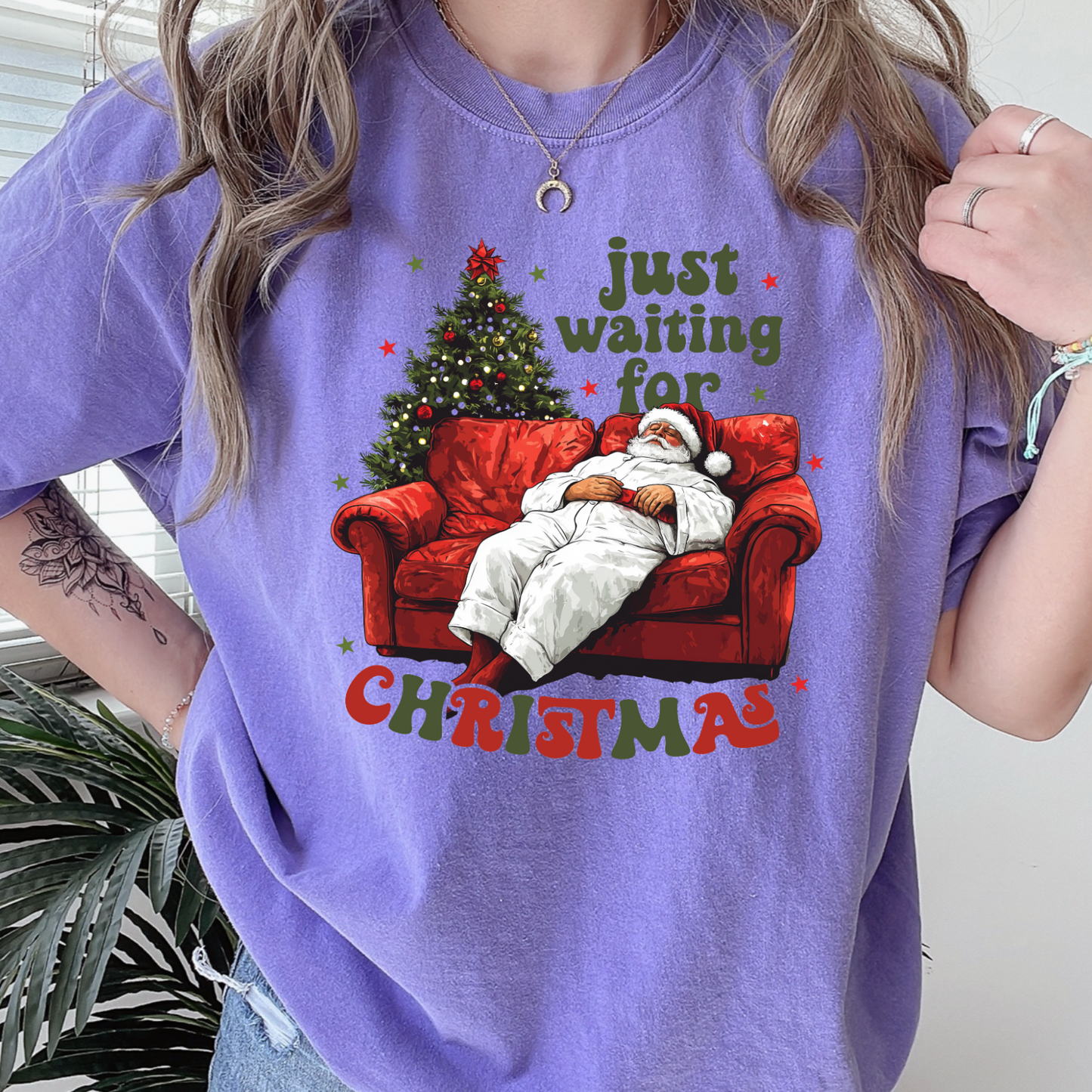 Just Waiting For Christmas Comfort Color Graphic Tee