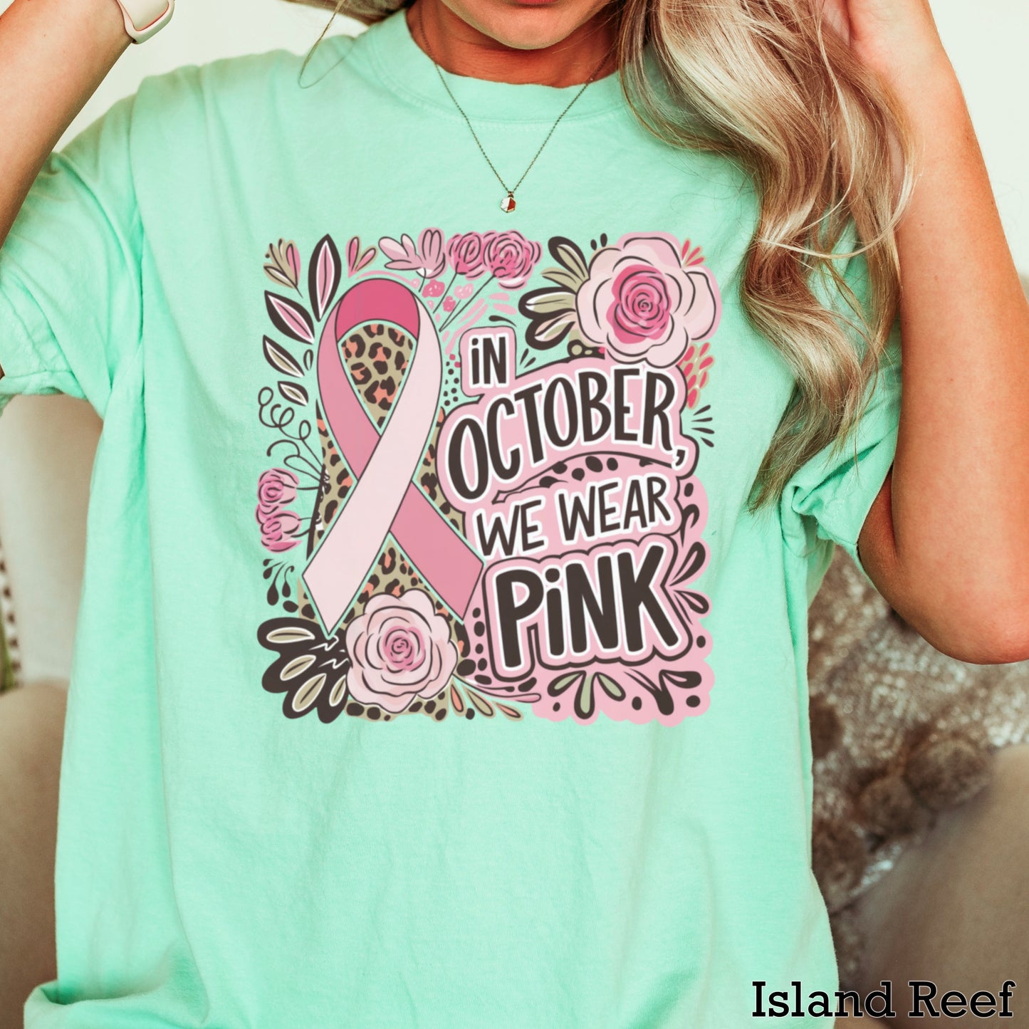 In October We Wear Pink Cancer Comfort Color Graphic Tee
