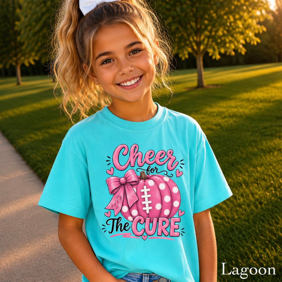 Cheer For The Cure Breast Cancer Youth Comfort Color T-Shirt