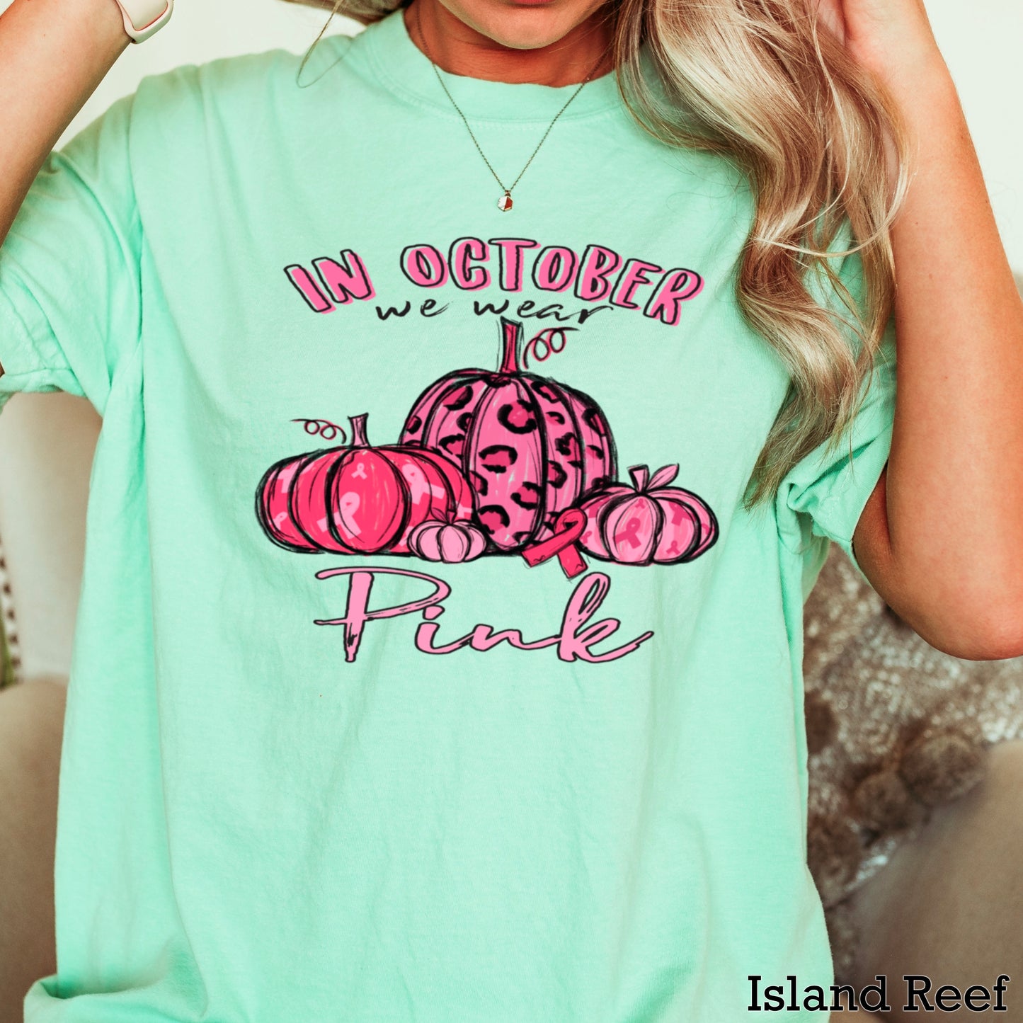 In October We Wear Pink Cancer Comfort Color Graphic Tee