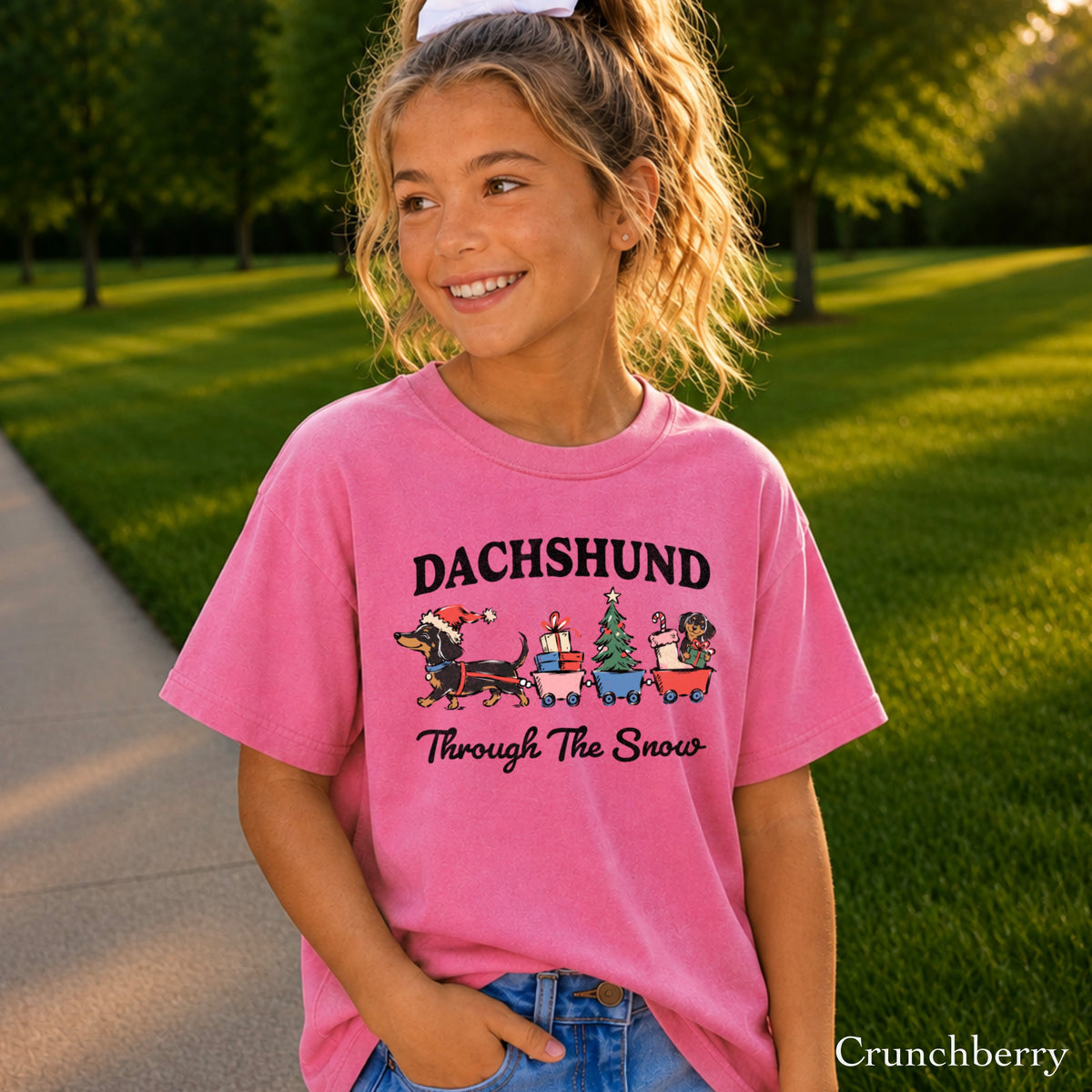 Dachshund Through The Snow Christmas Youth Comfort Color T-Shirt