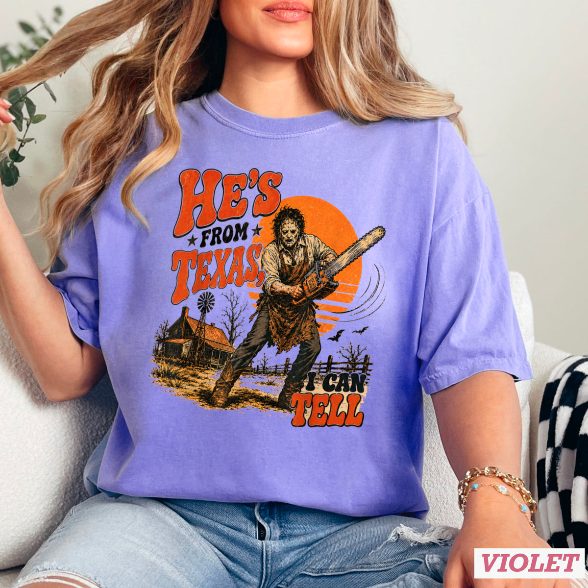 He’s From Texas Halloween Comfort Color Graphic Tee