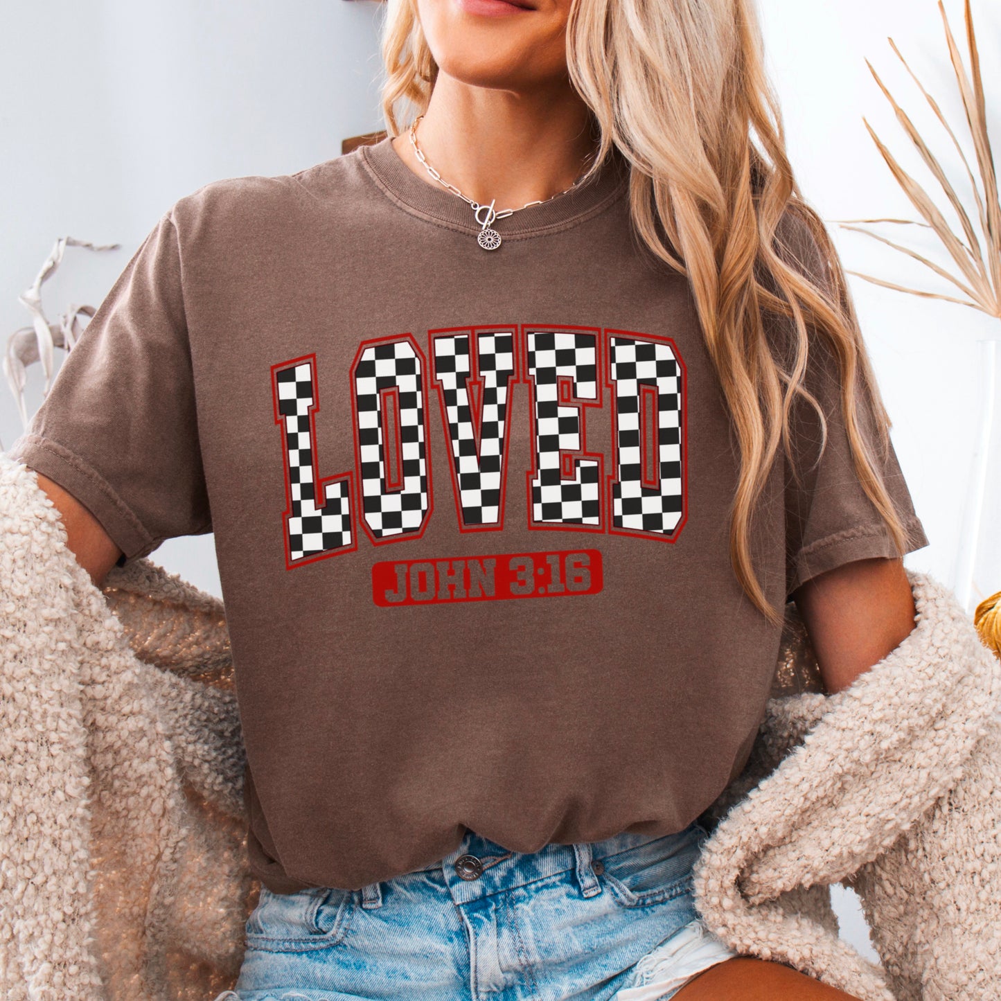 Checkered Loved John 3:16 Valentine’s Day Comfort Color Graphic Tee
