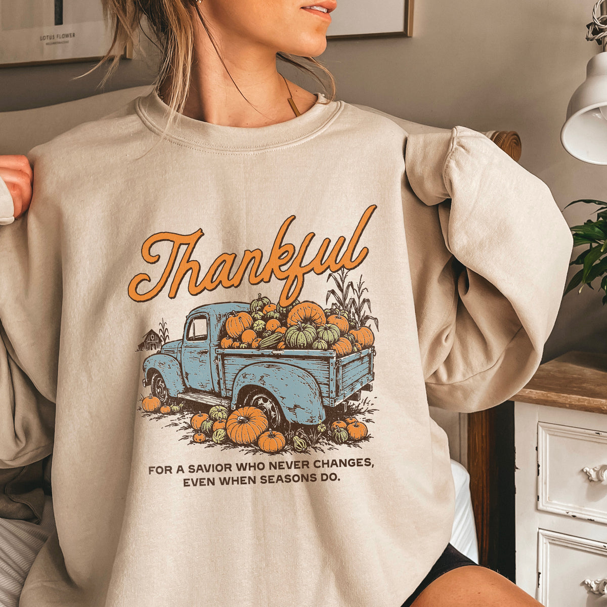 Thankful For A Savior Thanksgiving Crewneck Sweatshirt