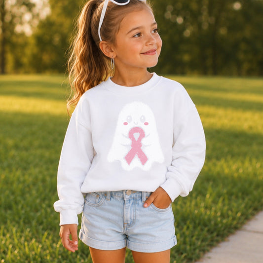 Breast Cancer Ghost Youth Crewneck Sweatshirt