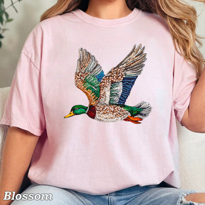 Faux Rhinestone Mallard Duck Comfort Color Graphic Tee