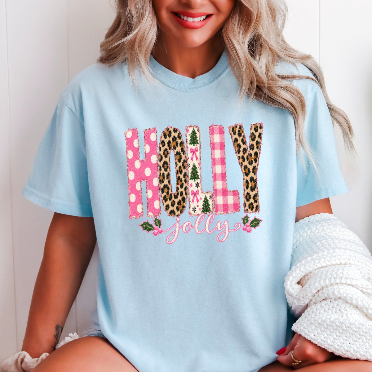 Leopard Holly Jolly Christmas Comfort Color Graphic Tee