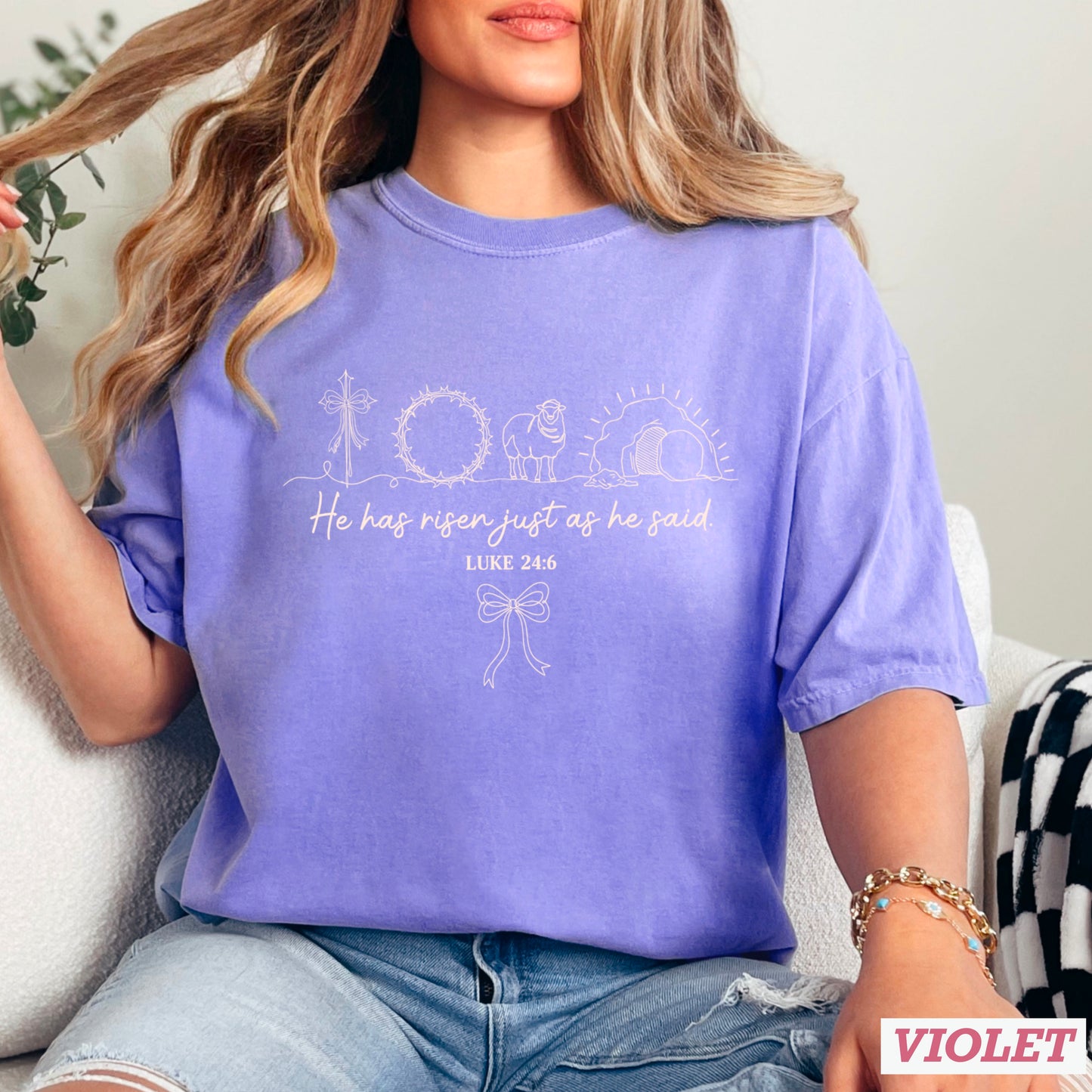 He Is Risen Easter Comfort Color Graphic Tee