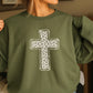 Snow Leopard Cross Christian Crewneck Sweatshirt