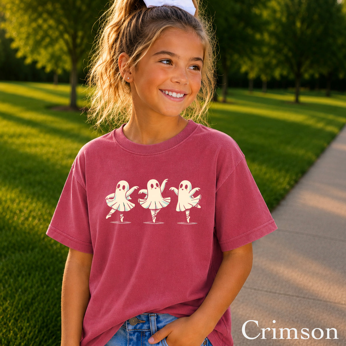 Ballerina Dancing Ghost Halloween Youth Comfort Color T-Shirt
