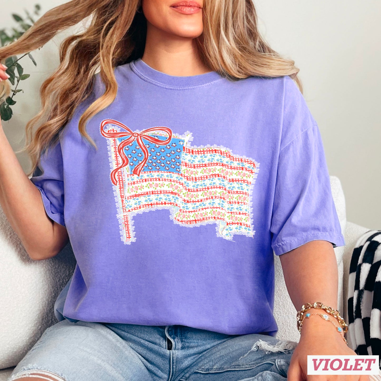 American Lace Flag Comfort Color Graphic Tee