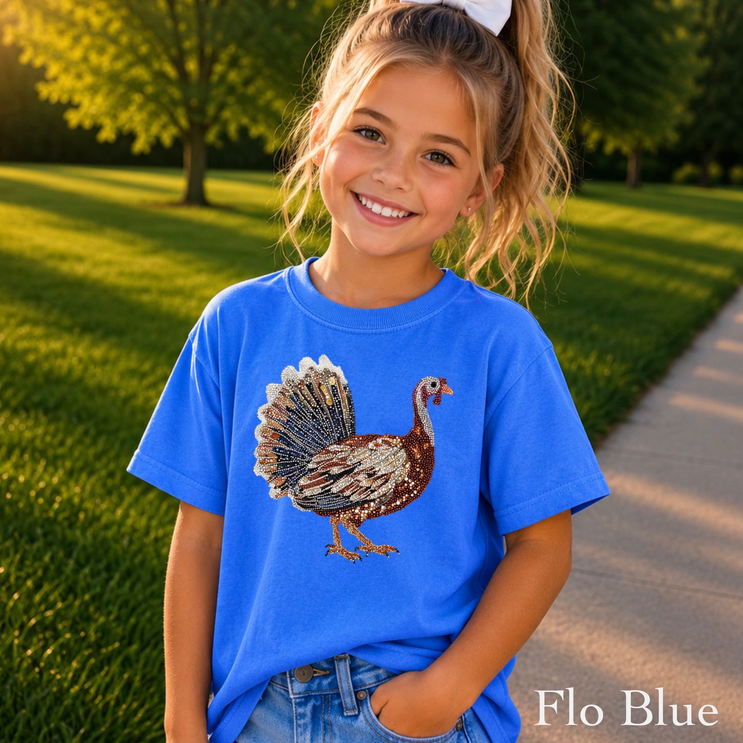 Faux Rhinestone Turkey Youth Comfort Color T-Shirt