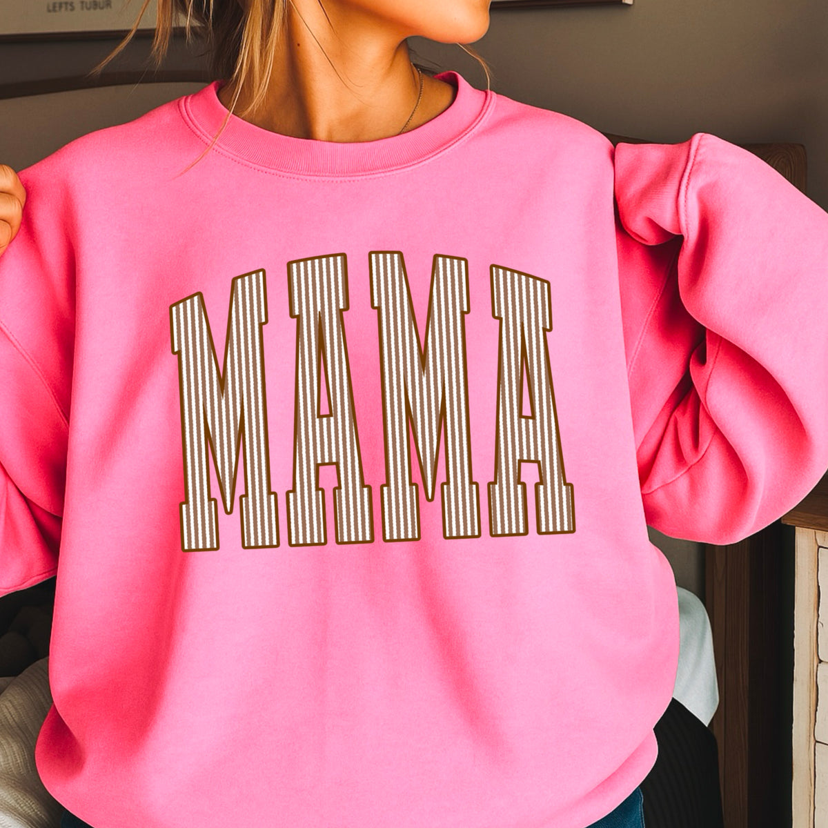 Mama Brown Seersucker Crewneck Sweatshirt
