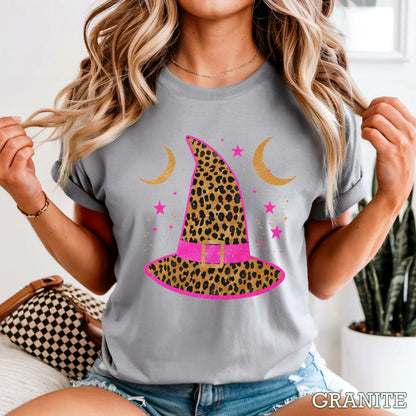 Leopard Witches Hat Halloween Comfort Color Graphic Tee