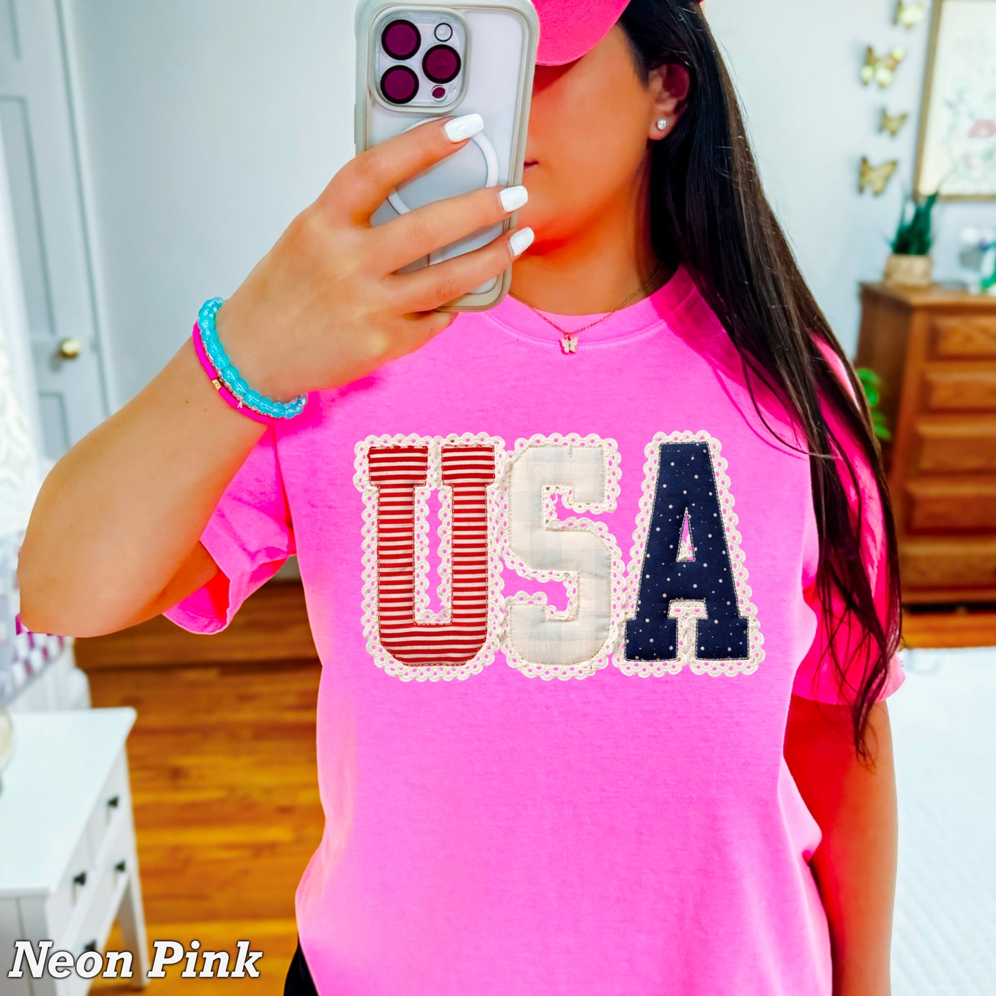 USA Quilted Lace Comfort Color Graphic Tee