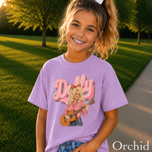 Pink Dolly Guitar Youth Comfort Color T-Shirt