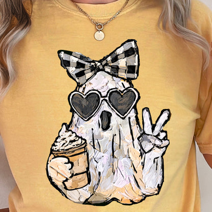 Preppy Ghost Halloween Comfort Color Graphic Tee