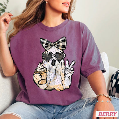 Preppy Ghost Halloween Comfort Color Graphic Tee