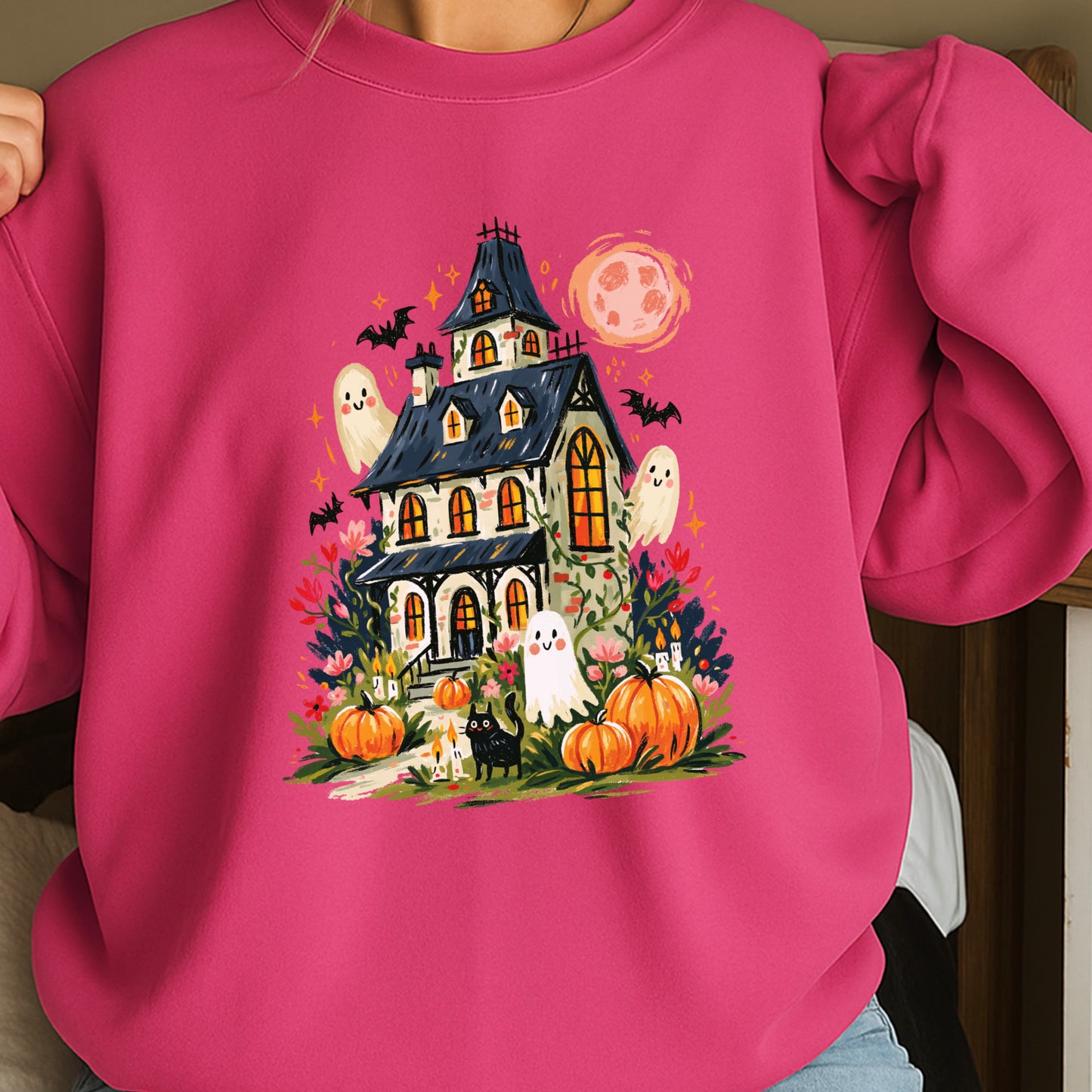 Haunted House Halloween Crewneck Sweatshirt