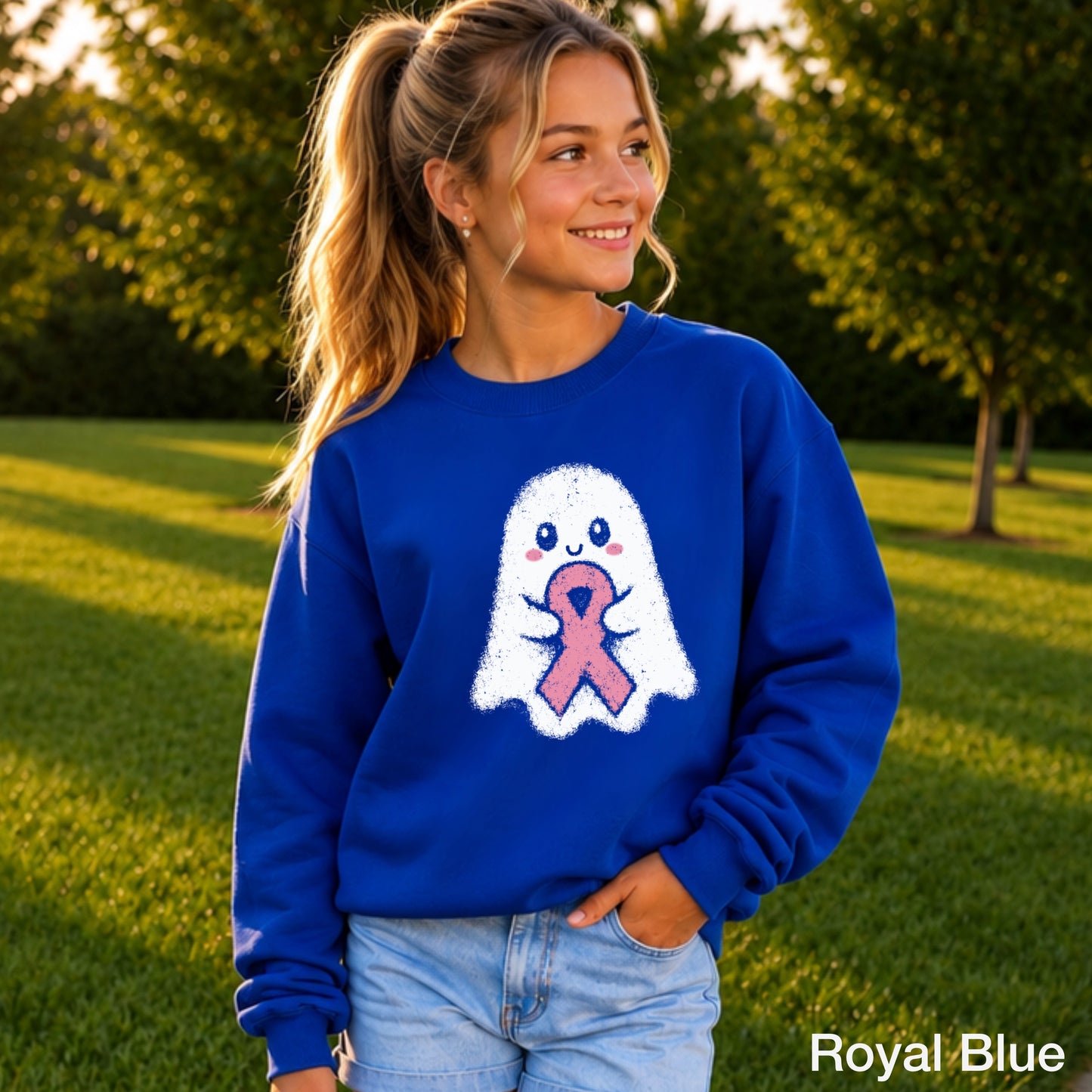 Breast Cancer Ghost Youth Crewneck Sweatshirt