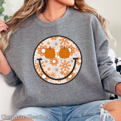 Floral  Face Pumpkin Crewneck Sweatshirt