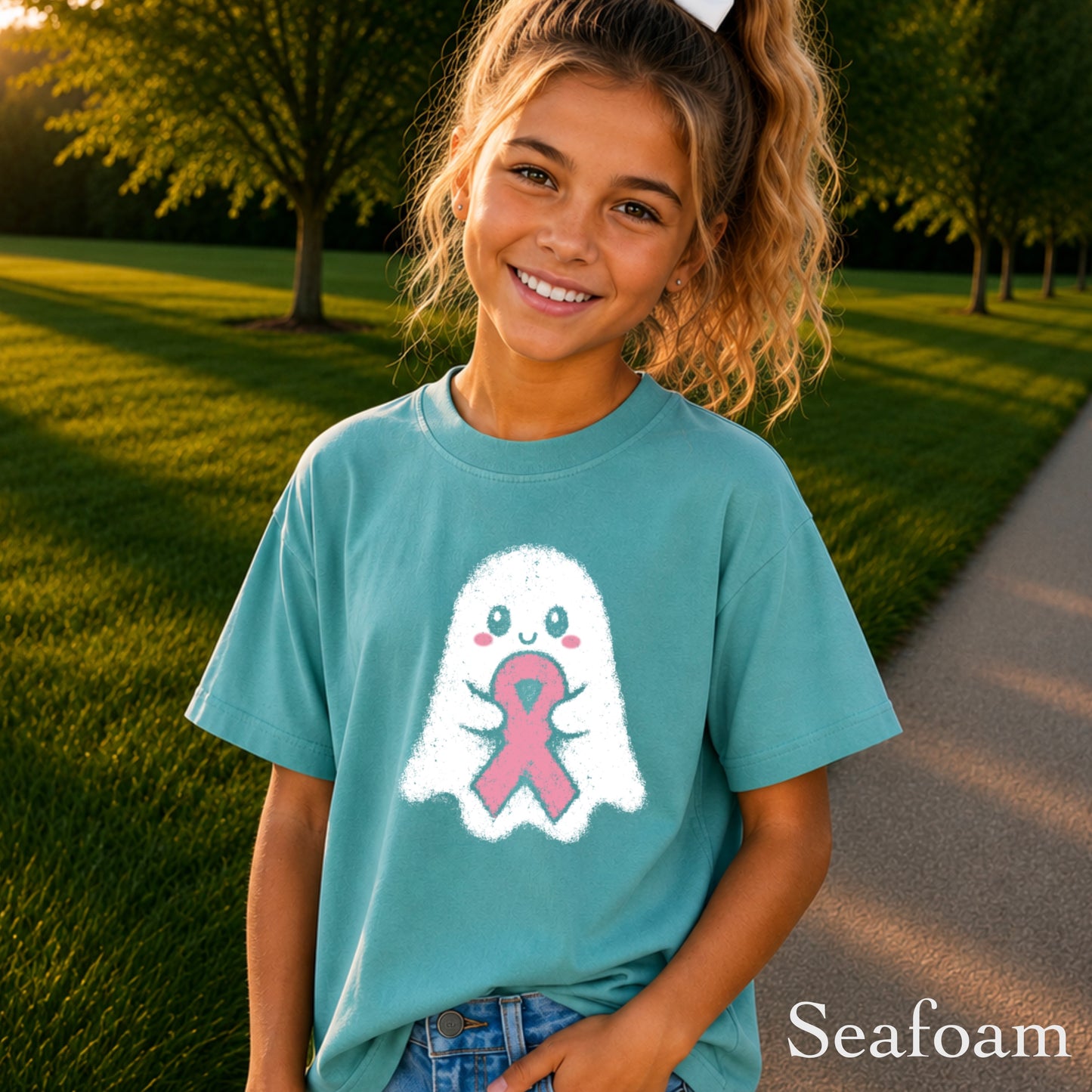Breast Cancer Ghost Youth Comfort Color T-Shirt