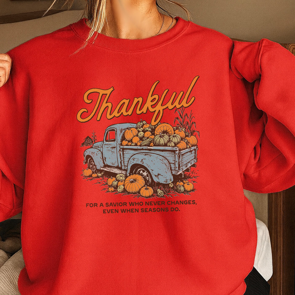Thankful For A Savior Thanksgiving Crewneck Sweatshirt