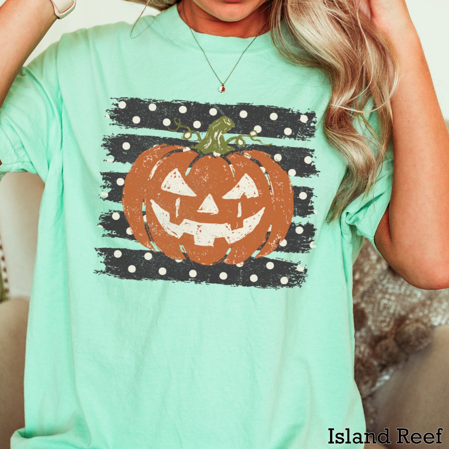 Polka Dot Pumpkin Halloween Comfort Color Graphic Tee