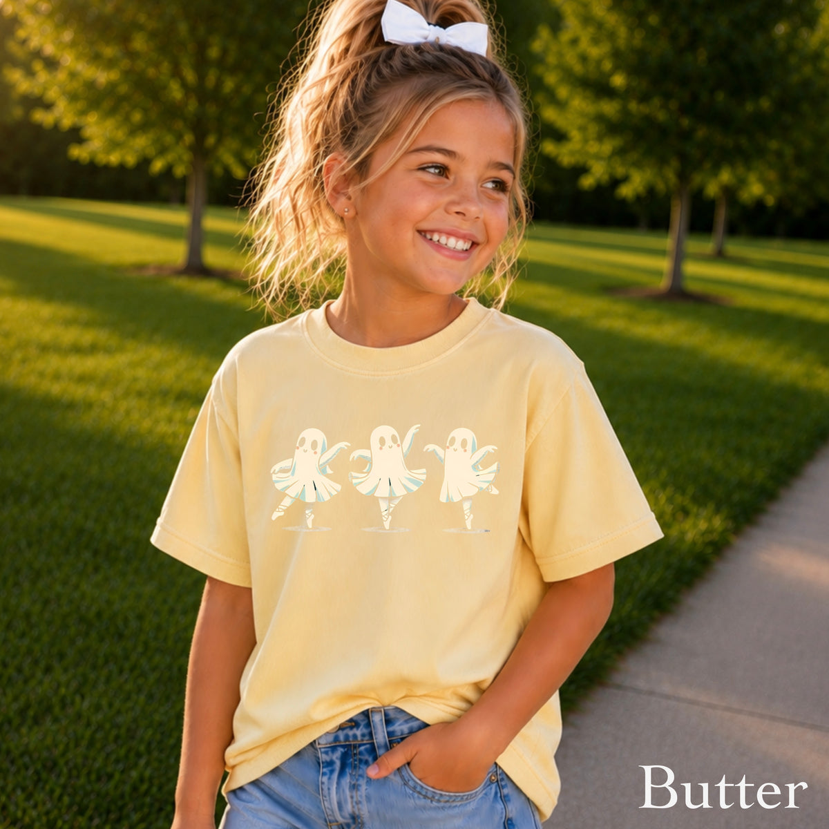 Ballerina Dancing Ghost Halloween Youth Comfort Color T-Shirt