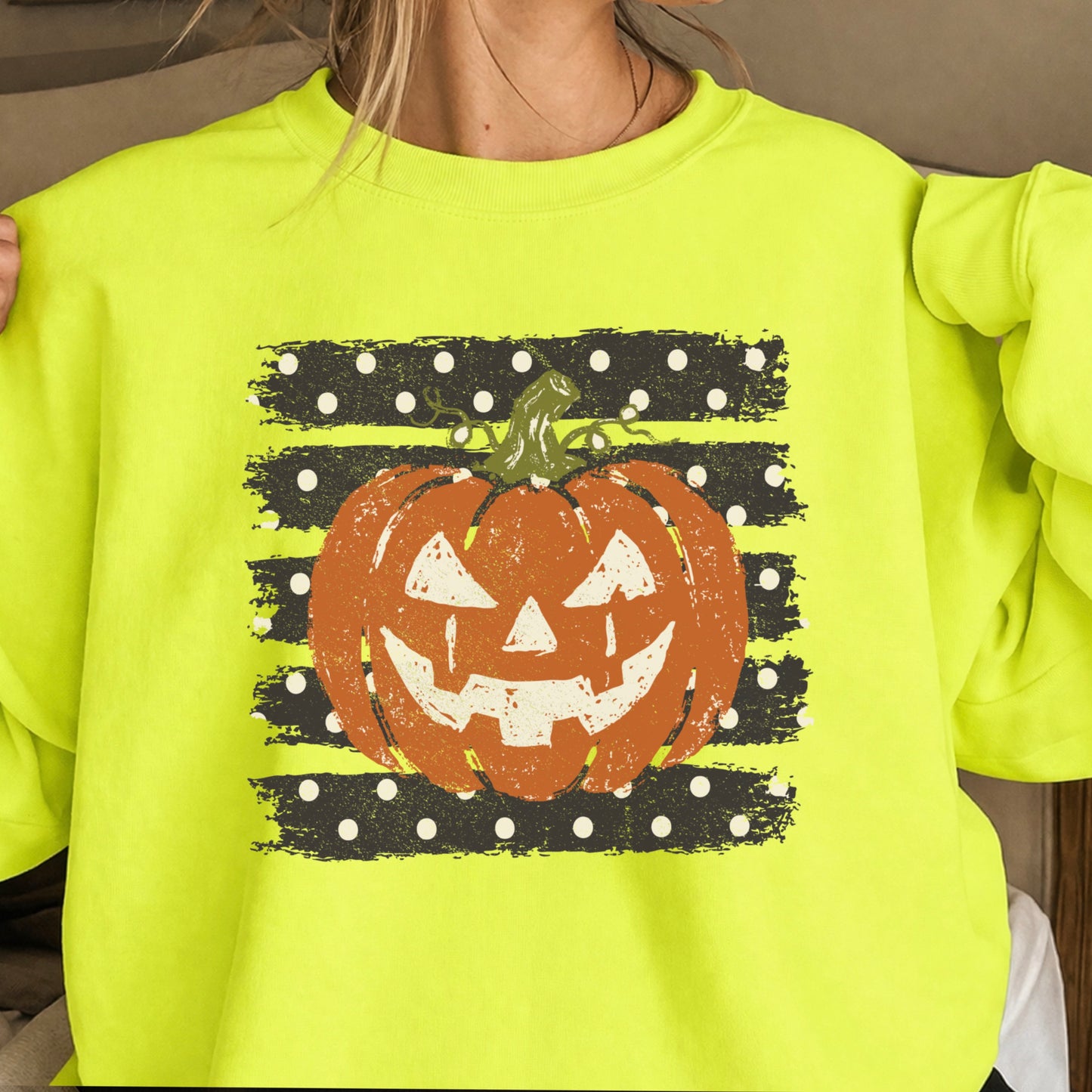Polka Dot Halloween Pumpkin Crewneck Sweatshirt
