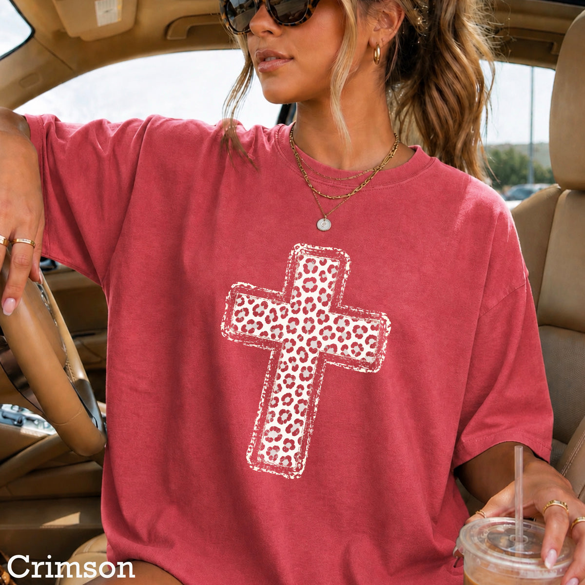 Snow Leopard Cross Christian Comfort Color Graphic Tee