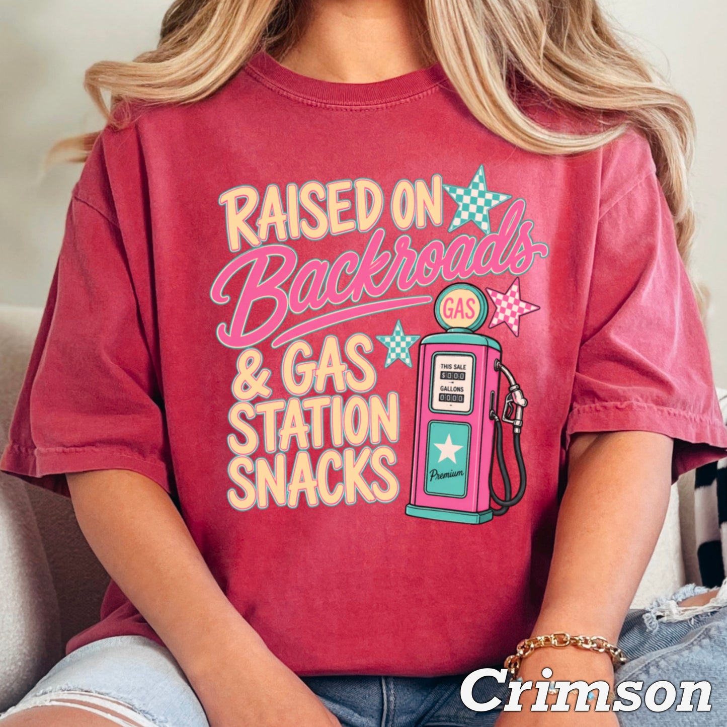 Raised On Backroads & Gas Station Snacks Comfort Color Graphic Tee