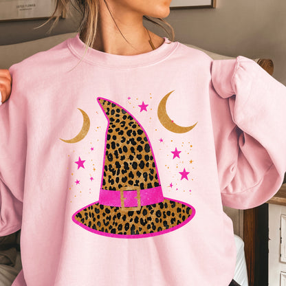 Leopard Witches Hat Halloween Crewneck Sweatshirt