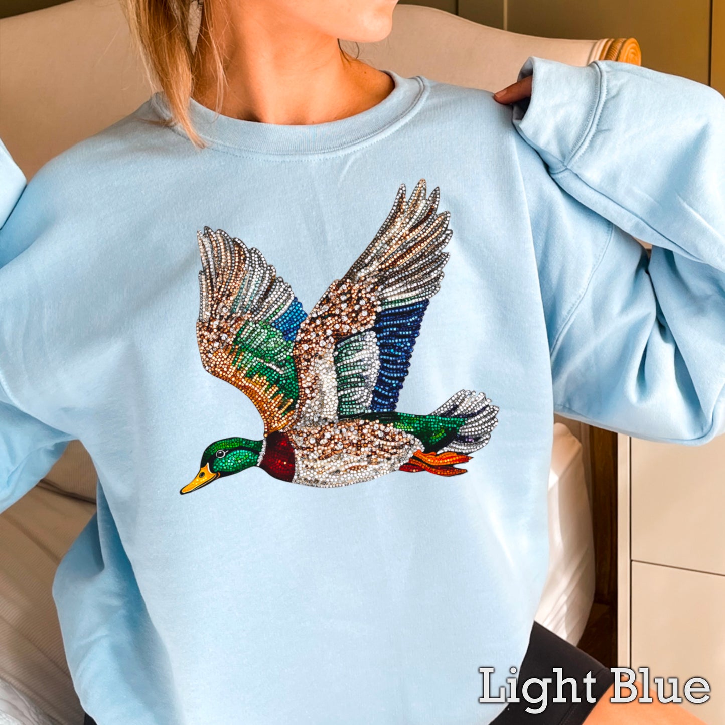 Faux Rhinestone Mallard Duck Crewneck Sweatshirt