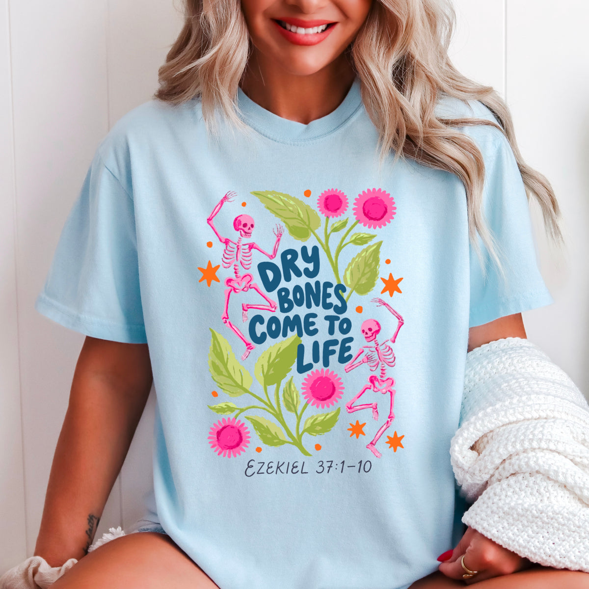 Dry Bones Come To Life Ezekiel 37 Navy Lettering Comfort Color Graphic Tee