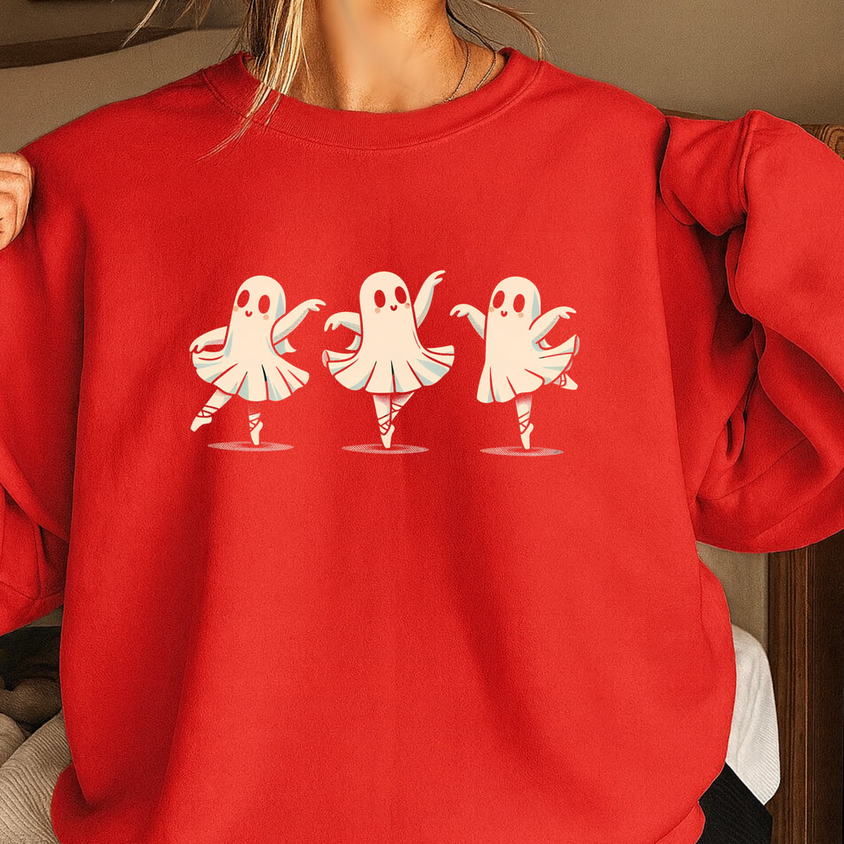 Ballerina Dancing Ghost Halloween Crewneck Sweatshirt