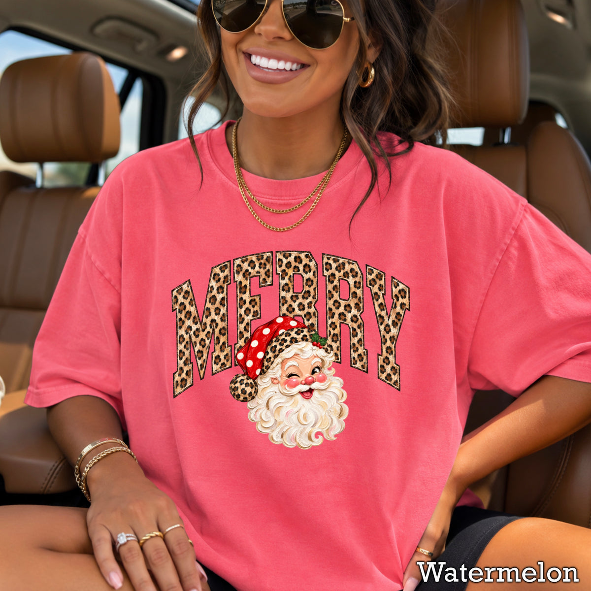 Leopard Merry Christmas Comfort Color Graphic Tee