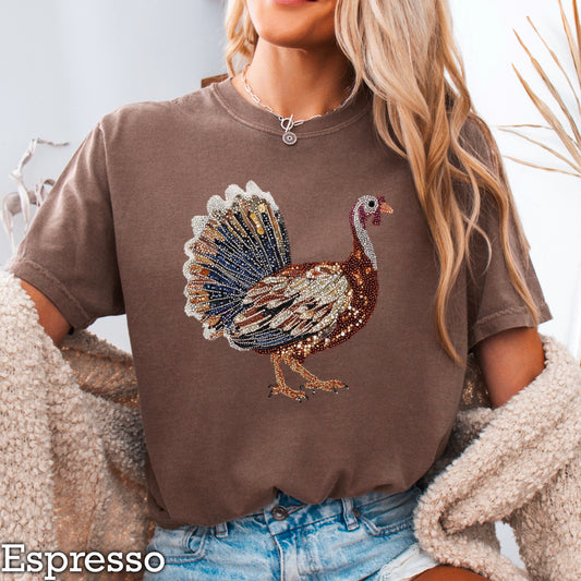 Faux Rhinestone Turkey Comfort Color Graphic Tee