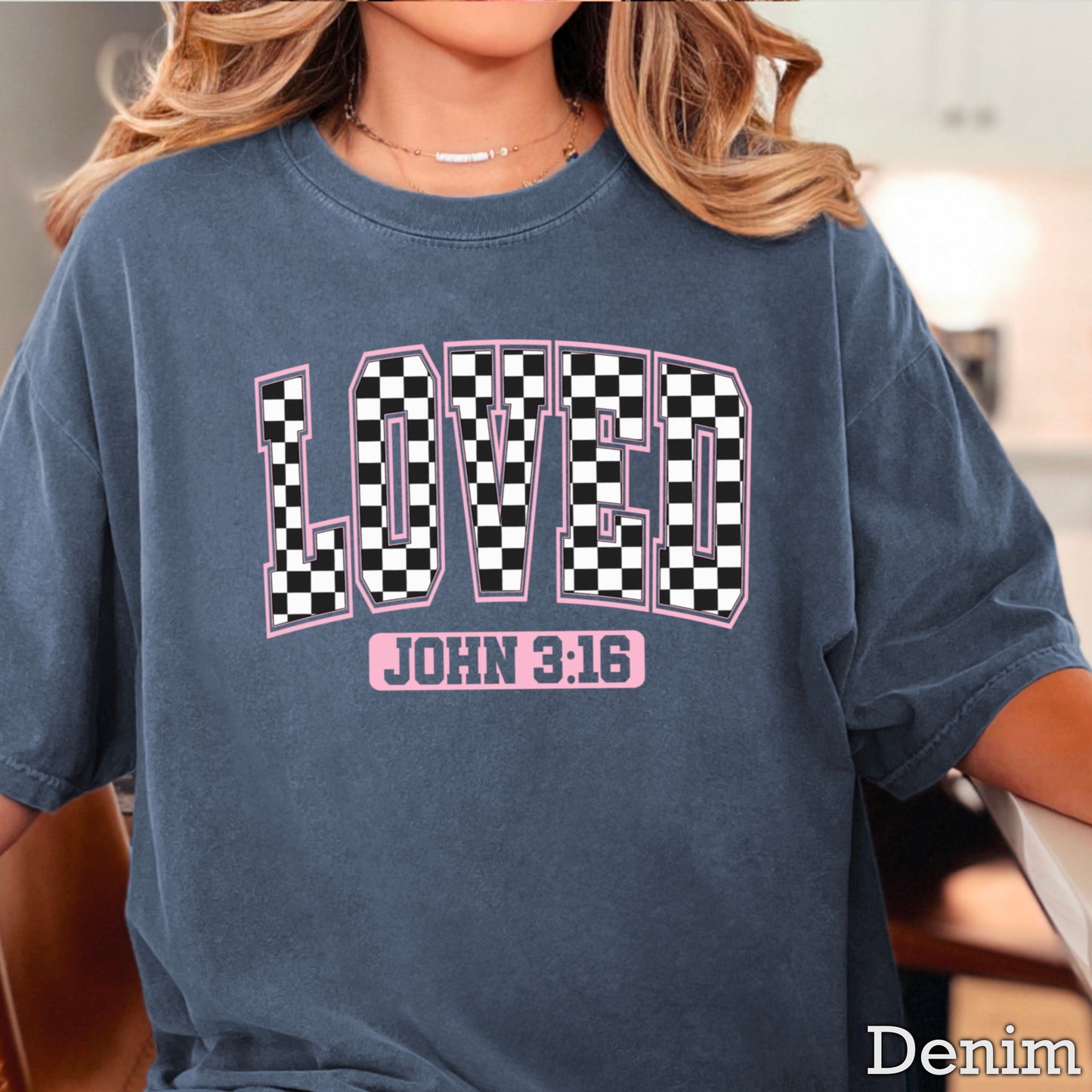 Checkered Loved John 3:16 Valentine’s Day Comfort Color Graphic Tee