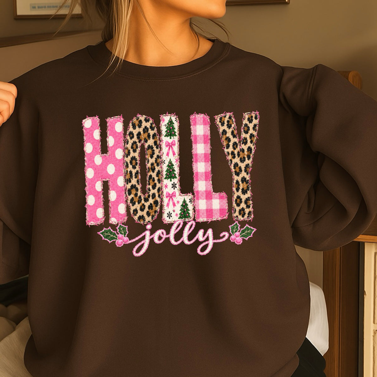 Leopard Holly Jolly Christmas Crewneck Sweatshirt