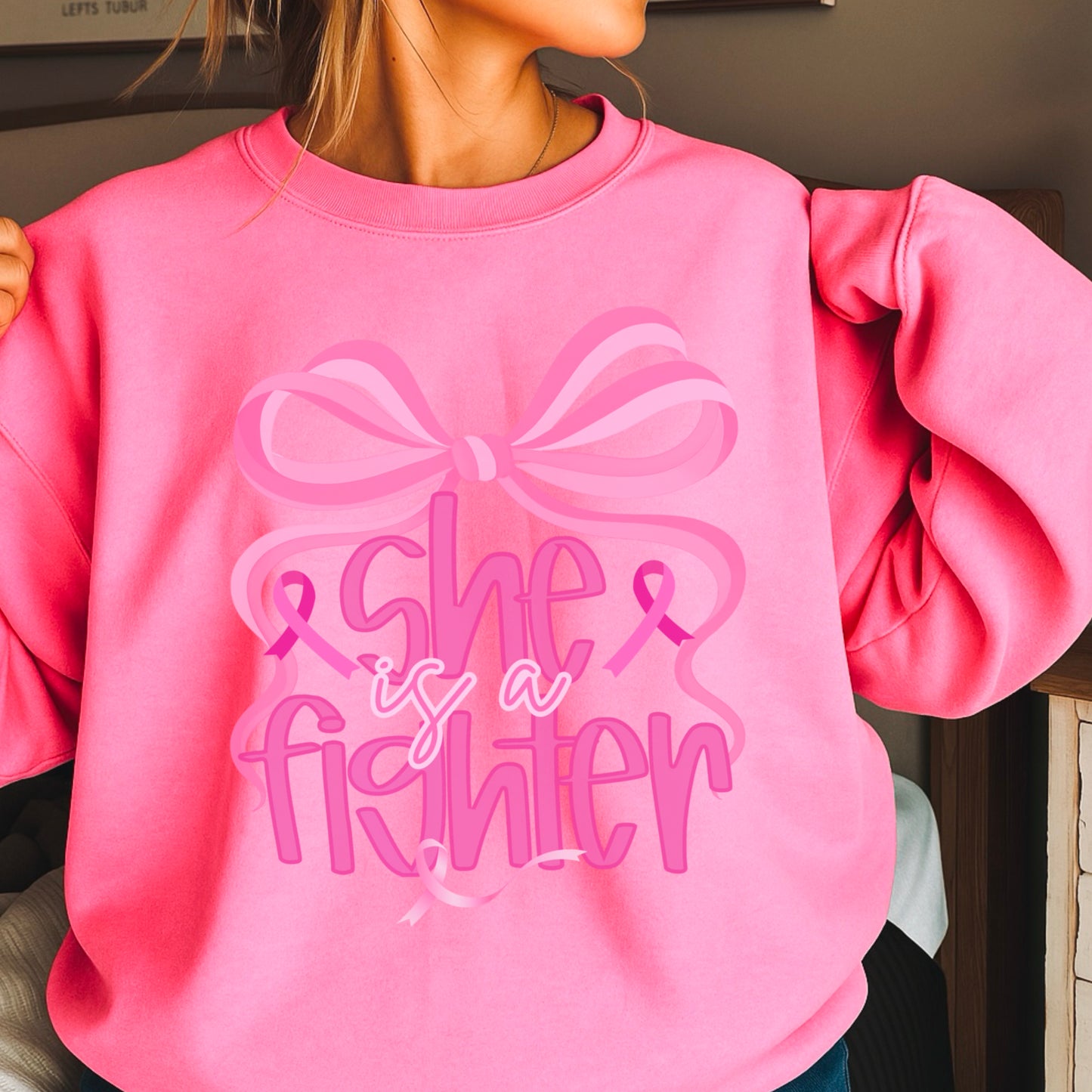 She Is A Fighter Breast Cancer Crewneck Sweatshirt