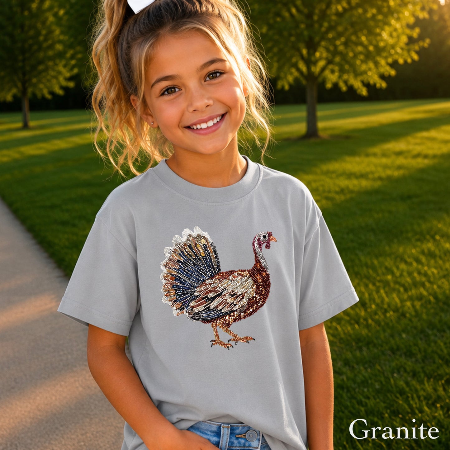 Faux Rhinestone Turkey Youth Comfort Color T-Shirt