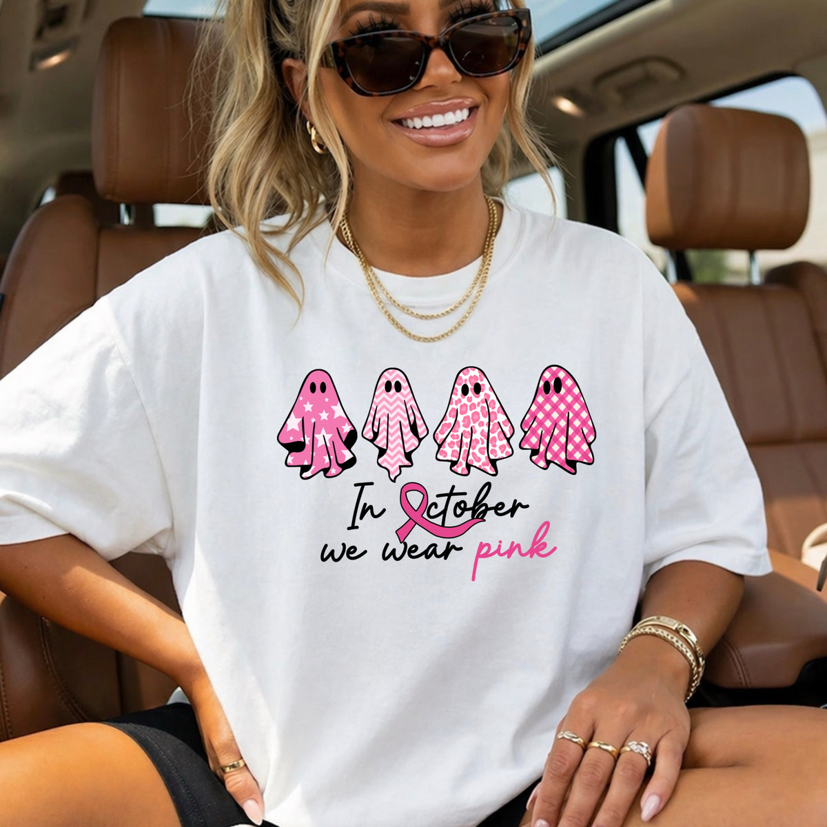 In October We Wear Pink Comfort Color Graphic Tee