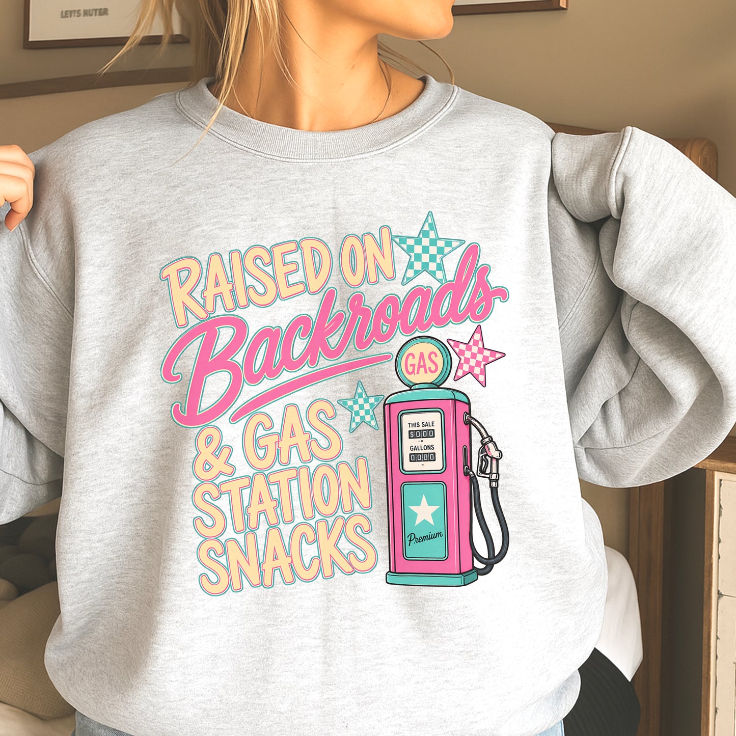 Raised On Backroads & Gas Station Snacks Crewneck Sweatshirt