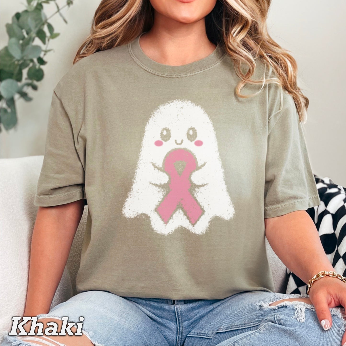 Breast Cancer Ghost Comfort Color Graphic Tee