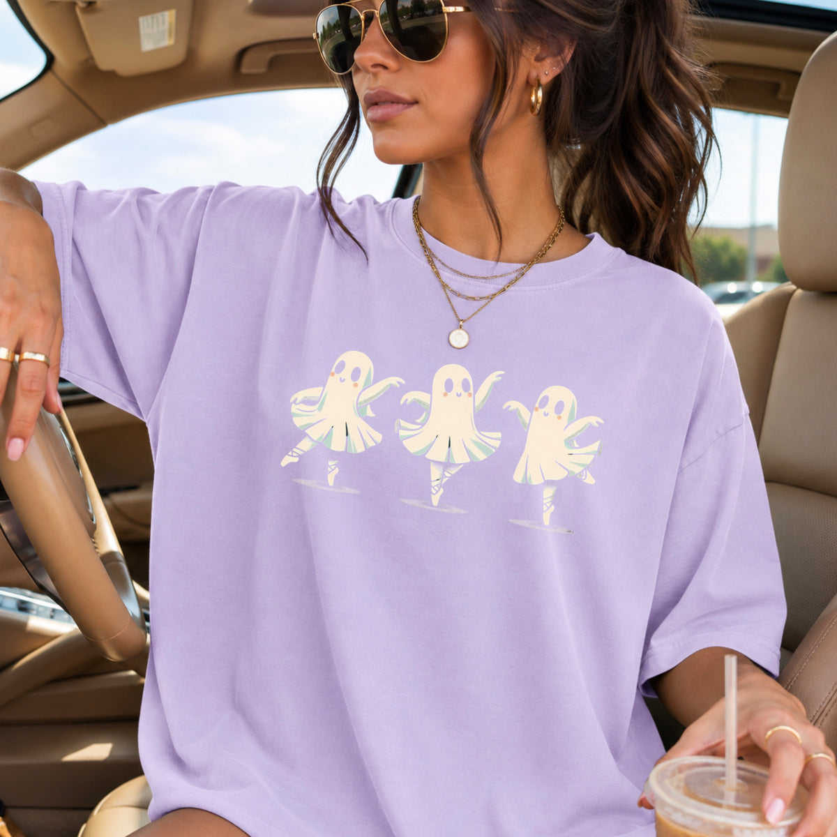 Ballerina Dancing Ghost Halloween Comfort Color Graphic Tee