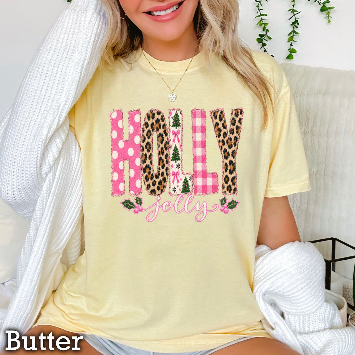 Leopard Holly Jolly Christmas Comfort Color Graphic Tee