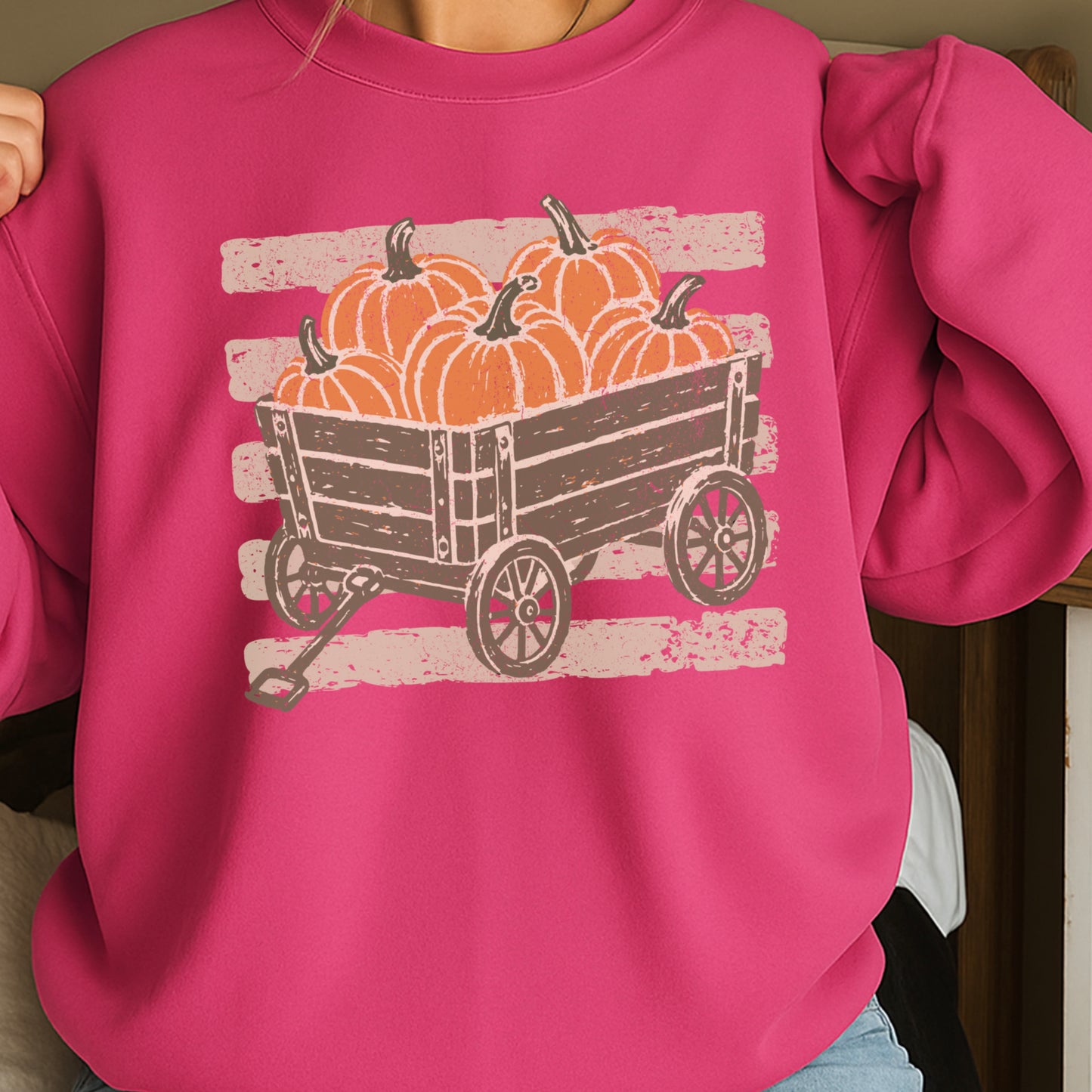 Pumpkin Wagon Fall Crewneck Sweatshirt