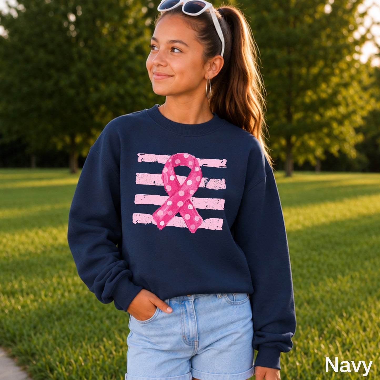 Breast Cancer Awareness Ribbon Youth Crewneck Sweatshirt